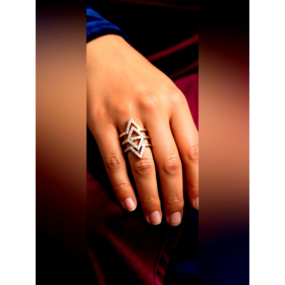 Gold Geometric Pavé Diamond Stackable Ring adjustable - Picture 2 of 2